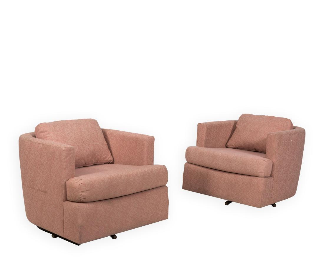 Pair Milo Baughman Tub Lounges: Description - A pair of pink Milo Baughman tub lounges. Dimensions - 23" x 29" x 30"