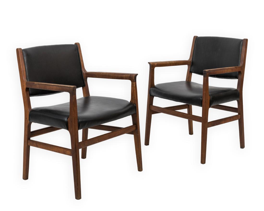 Pair Sculpted Teak Arm Chairs (1 of 4)