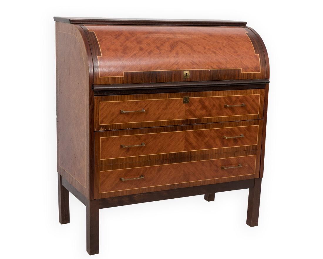 Scandinavian Galleries Cylinder Desk by Gustafson: Description - A Scandinavian Galleries Swedish inlaid cylinder desk by Gustafson. Dimensions - 39" x 36" x 20"