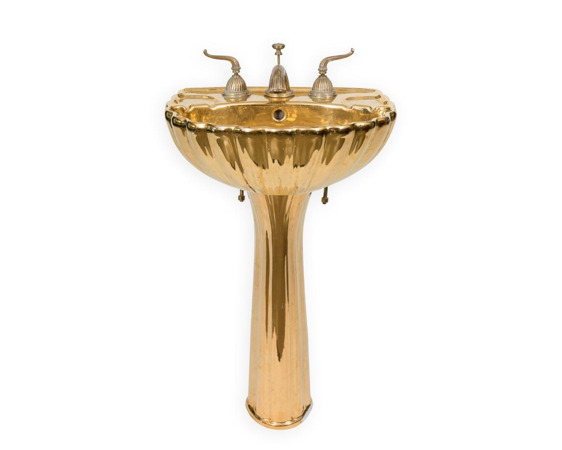 Brass Colored Porcelain Pedestal Sink (1 of 3)