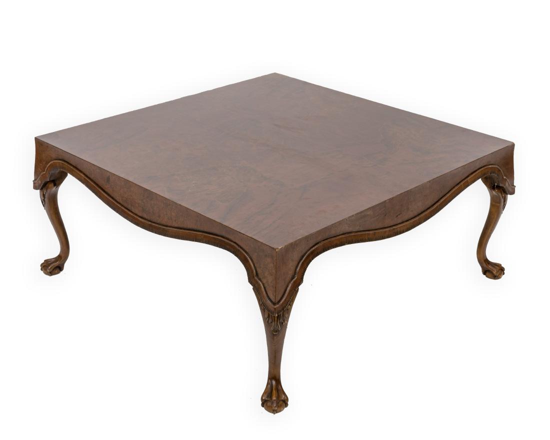 Italian Burled Claw Foot Coffee Table: Description - An Italian burled claw foot coffee table. Dimensions - 18" x 41"