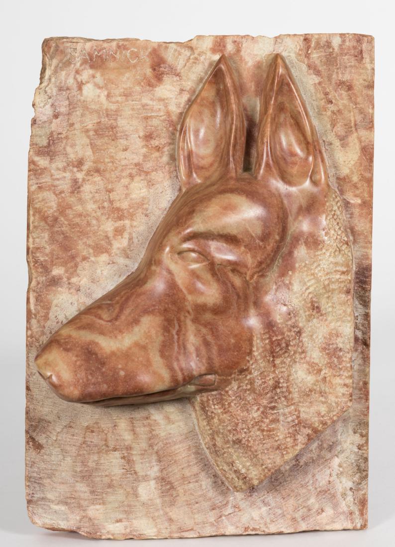 Marble Dog Plaque - Signed Samick (1 of 3)