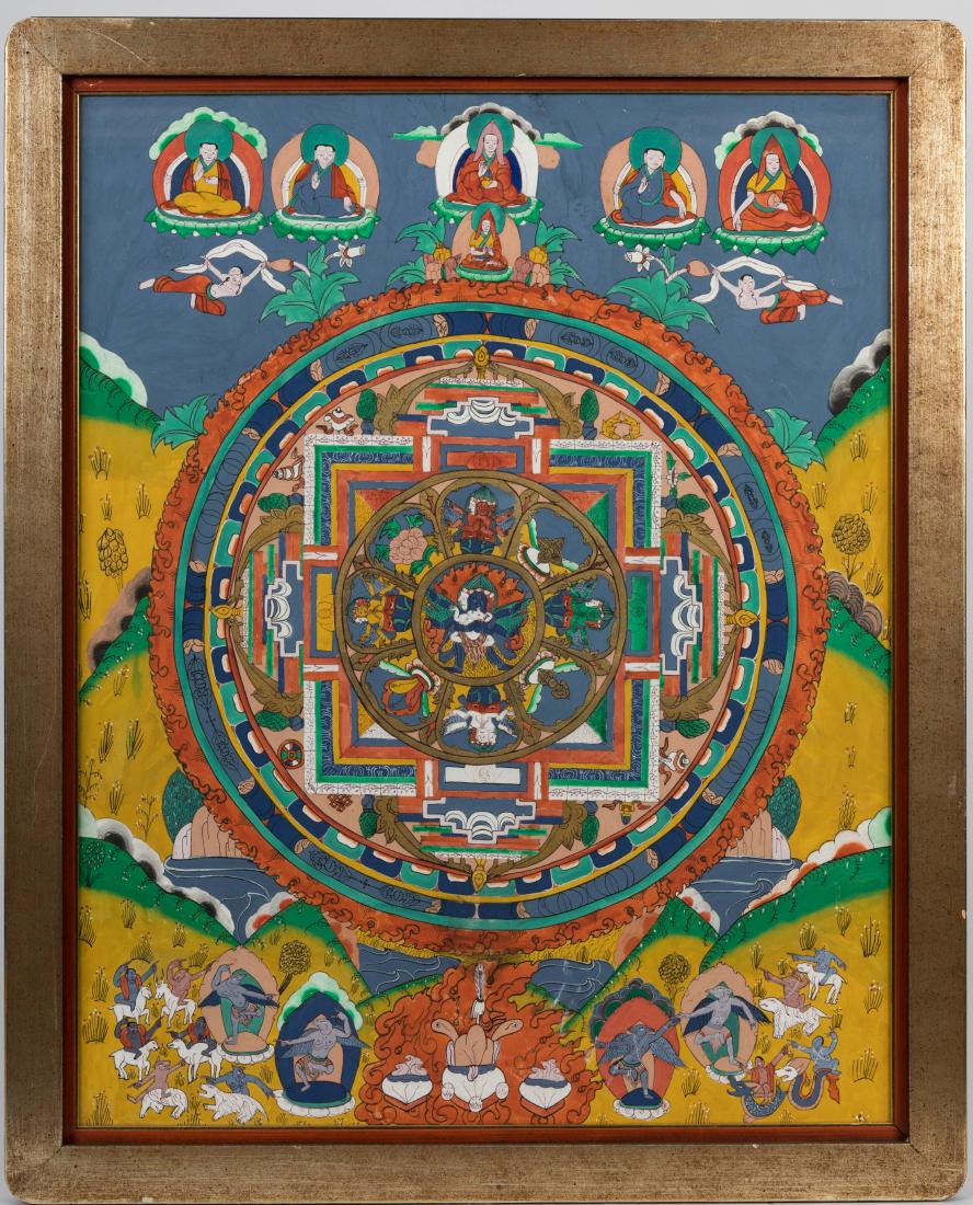 Nepalese Tangka - c. 1968: Description - A Nepalese, Tibetan tangka (tanka). Circa 1968. Dimensions - Frame - 32" x 26"