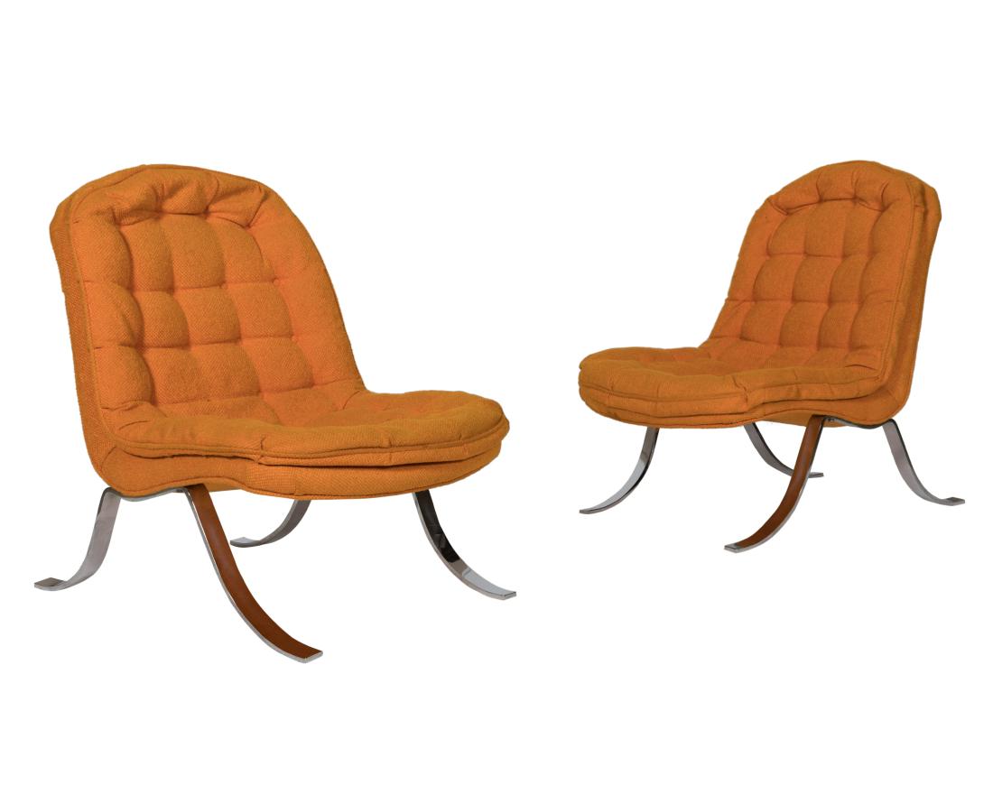 Pair Orange Chrome Lounge Chairs (1 of 4)