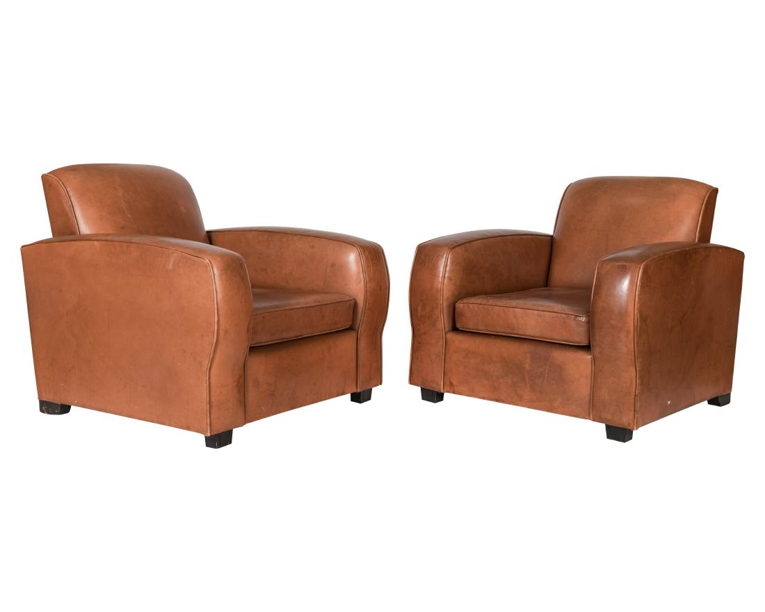 Pair French Modernist  Leather Lounge Chairs (1 of 3)