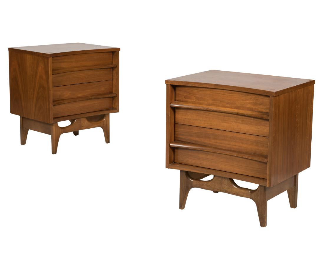 Pair Walnut Concave Front End Tables (1 of 4)