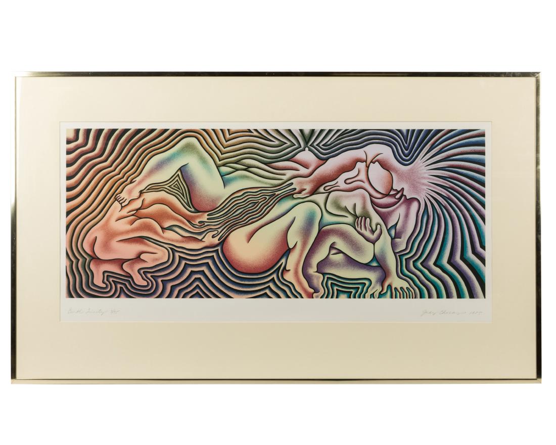 Judy Chicago - Silkscreen - "Birth Trinity": Description - A Judy Chicago silkscreen "Birth Trinity". Dimensions - Frame - 26" x 44" Sight - 16.5" x 36"