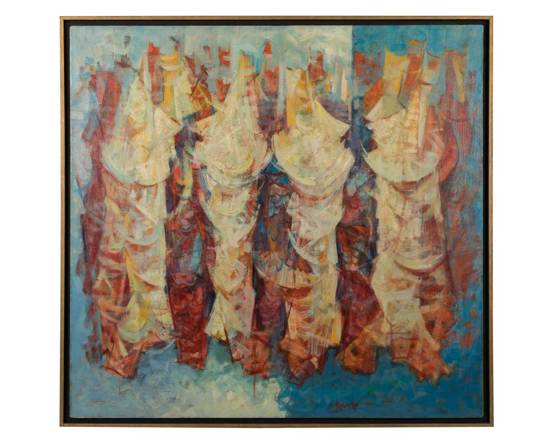 Meyers Rohowsky - Abstract - Oil on Canvas: Description - A Meyers Rohowsky abstract oil on canvas. Dimensions - Frame - 38" x 40"