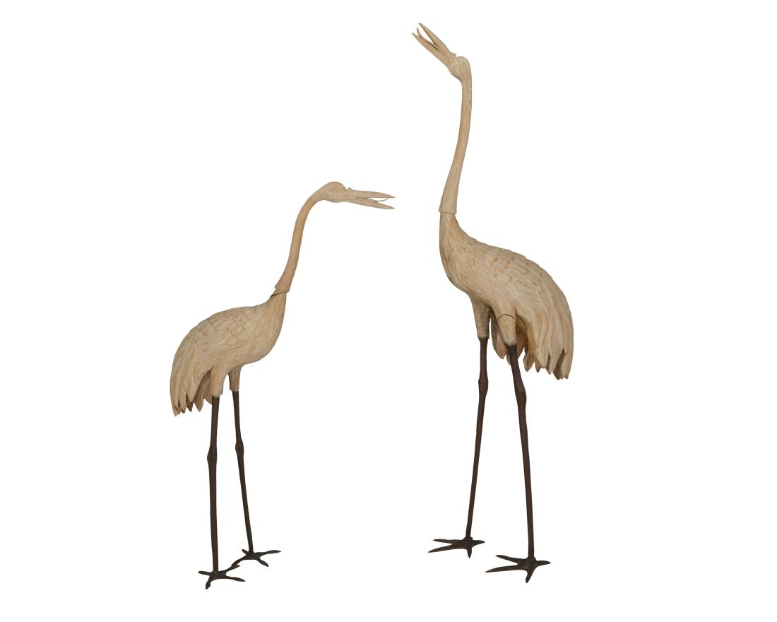 Pair Carved Wooden Cranes (1 of 4)