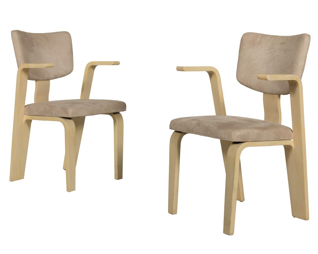 Pair Bentwood Arm Chairs: Description - A pair of Bentwood arm chairs, probably Thonet. Dimensions - 33" x 23" x 22"