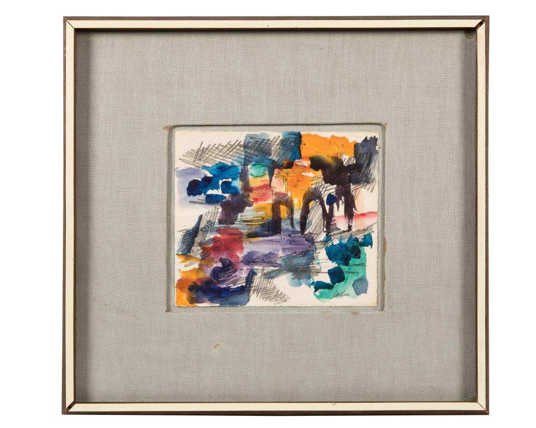 Gerson Leiber - Watercolor and Pencil: Description - An abstract watercolor and pencil composition by artist Gerson Leiber. Signed, lower right. Dimensions - Frame - 15" x 16" Sight - 6.5" x 7.5"