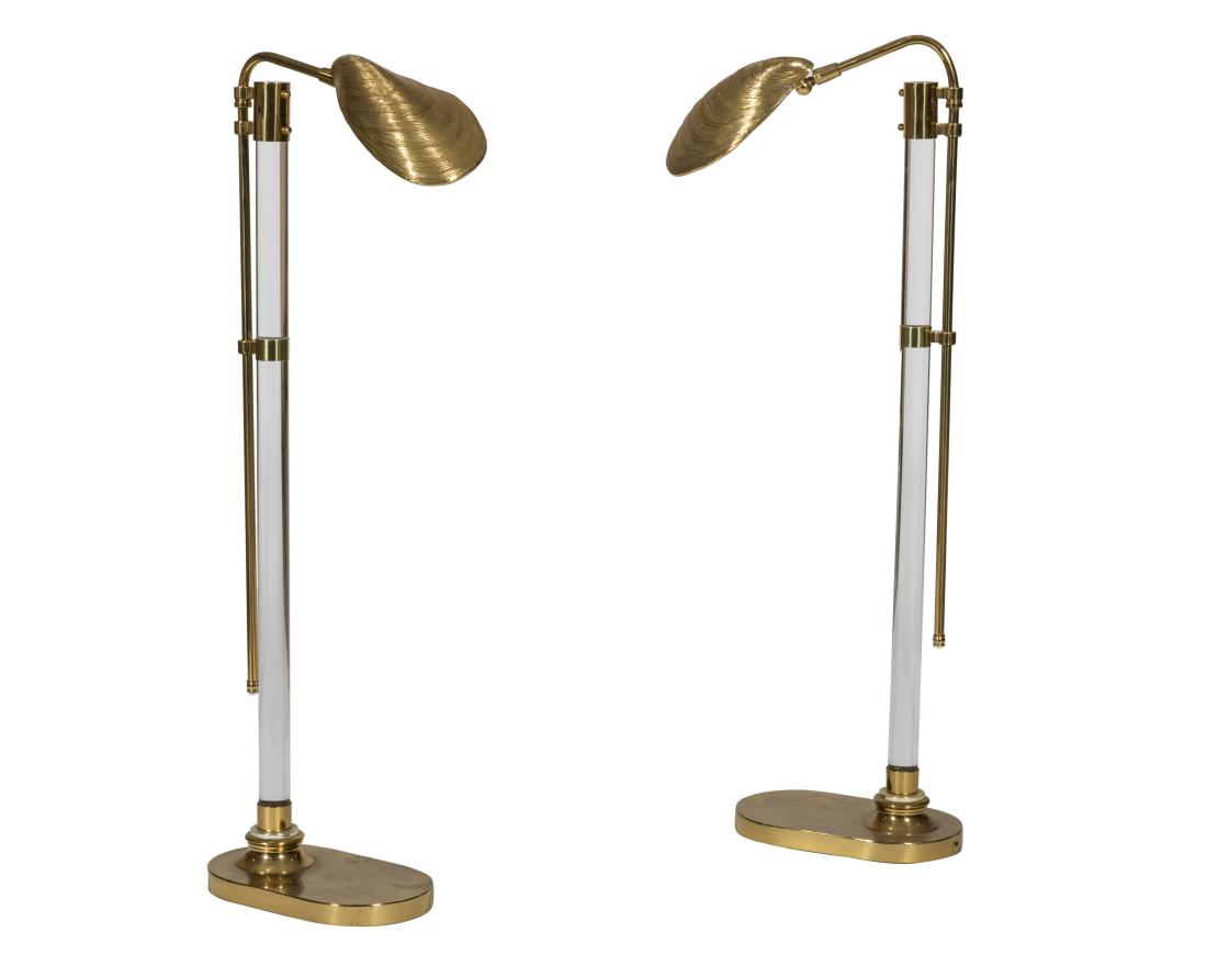 Pair Lucite Lamps with Brass Shell Shades (1 of 6)