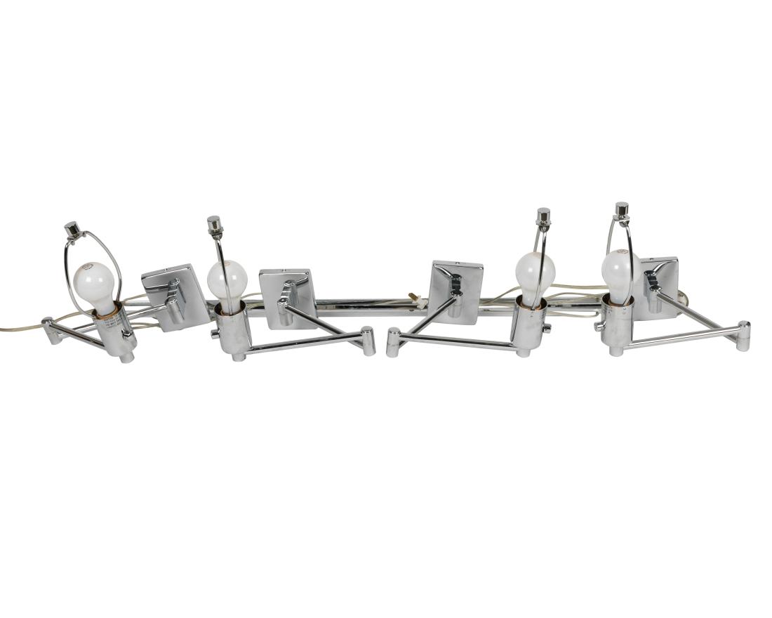 Four Hinson Chrome Sconces: Description - A set of four Hinson chrome swing arm sconces. Dimensions - Approx - 4.5" x 3.5" x 18"