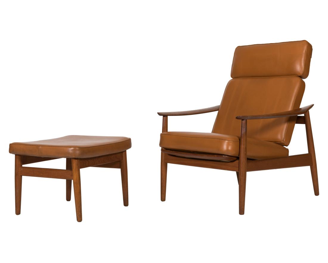 Arne Vodder Lounge Chair and Ottoman: Description - An Arne Vodder lounge chair and ottoman. Dimensions - Chair - 39" x 30" x 32"