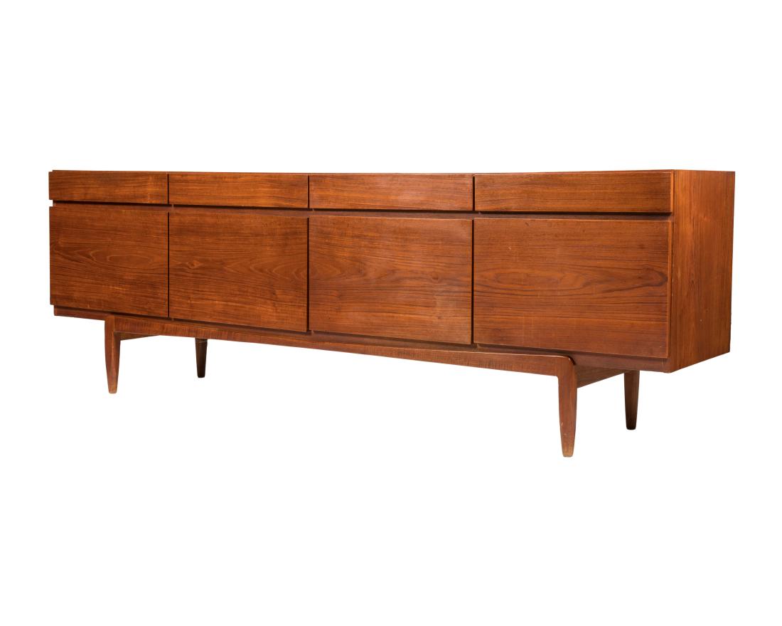 Ib Kofod-Larsen Teak Credenza: Description - An Ib Kofod-Larsen teak long credenza. Dimensions - 30.5" x 90.5" x 19.5"