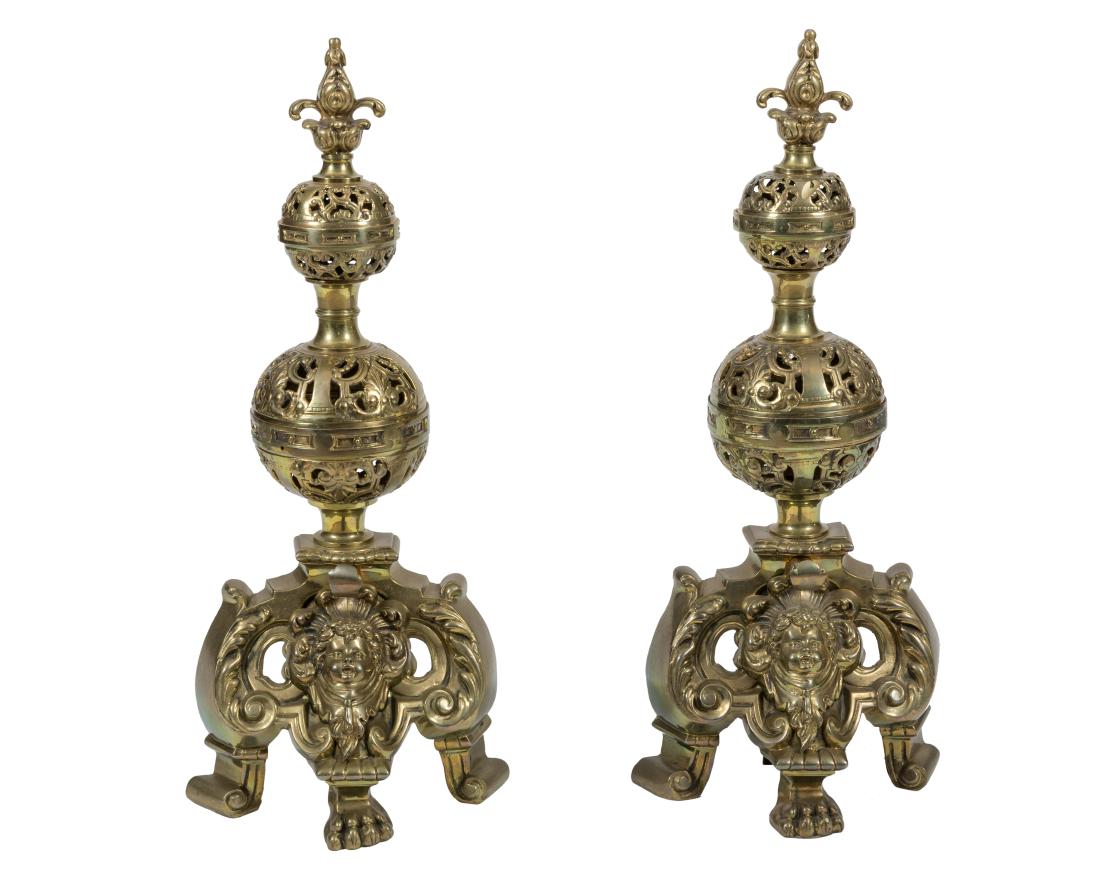 Pair Figural Brass Andirons (1 of 2)