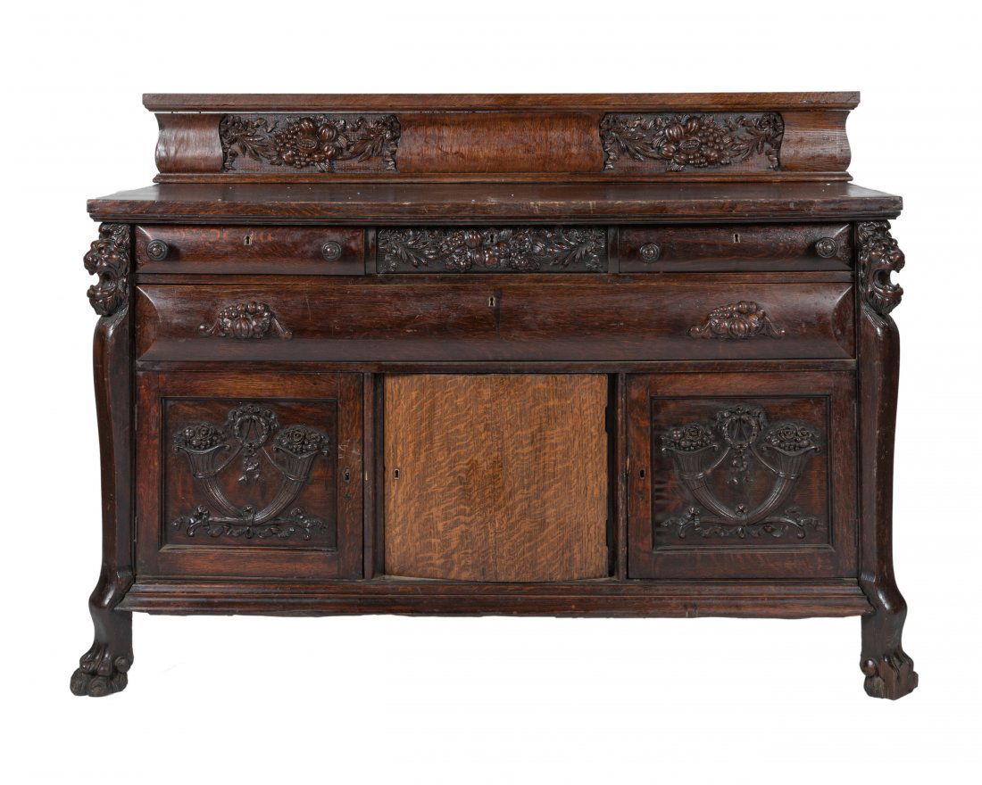 American Oak Griffin Carved Sideboard (1 of 6)