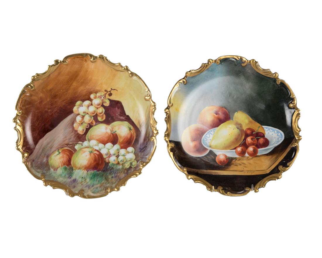 Hand Painted Limoge Chargers - Signed: Description - Two hand painted limoge chargers, artist signed. Dimensions - 13.5"