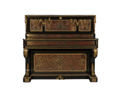 Van Overbergh Exceptional Boulle Piano: Description - A Van Overbergh 19th century exceptional boulle piano with candelabras, by Lewis Regard. Dimensions - 47" x 53" x 23"