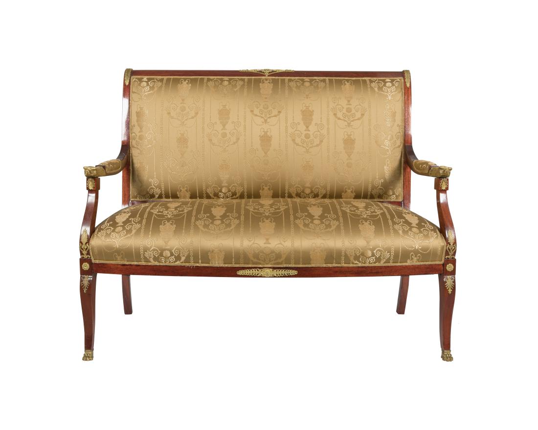 Russian Empire Bronze Mounted Loveseat: Description - A Russian Empire bronze mounted loveseat. Dimensions - 42" x 53" x 23"