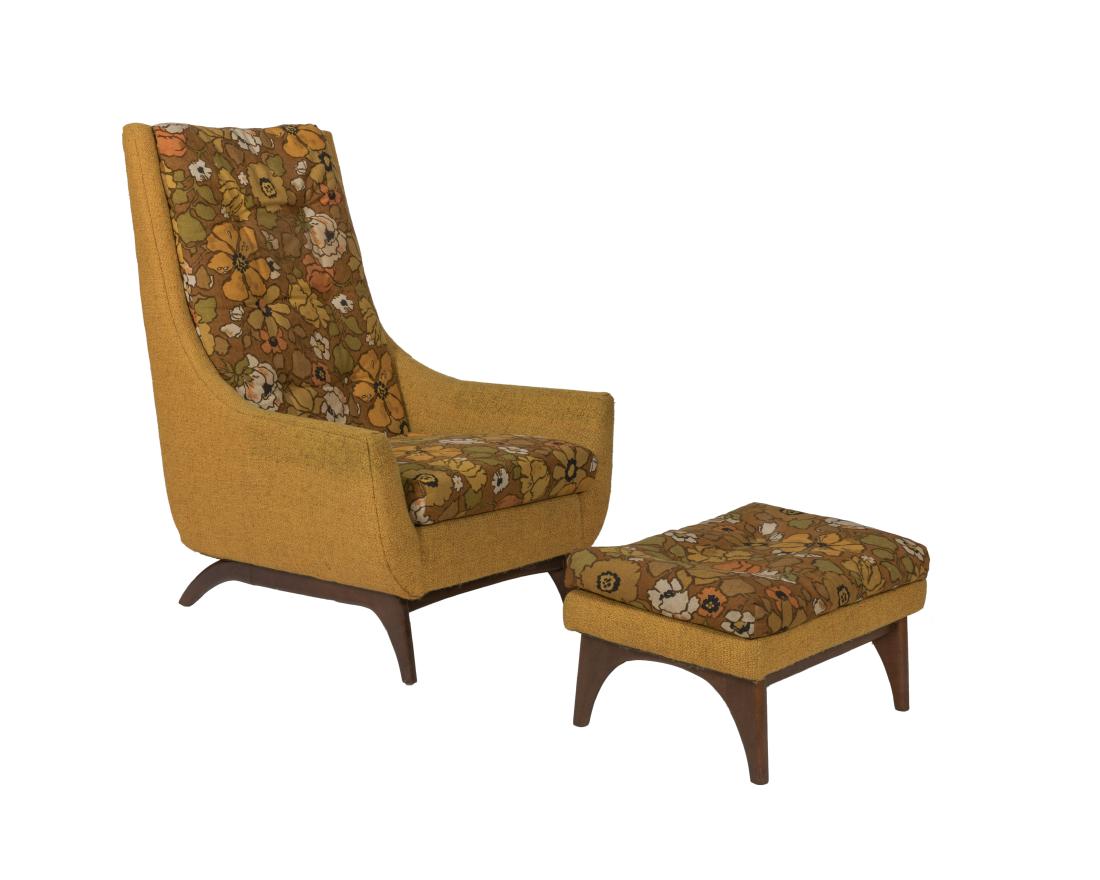 Adrian Pearsall Style Lounge Chair and Ottoman: Description - An Adrian Pearsall style lounge chair and ottoman. Dimensions - Chair - 44" x 32" x 39"
