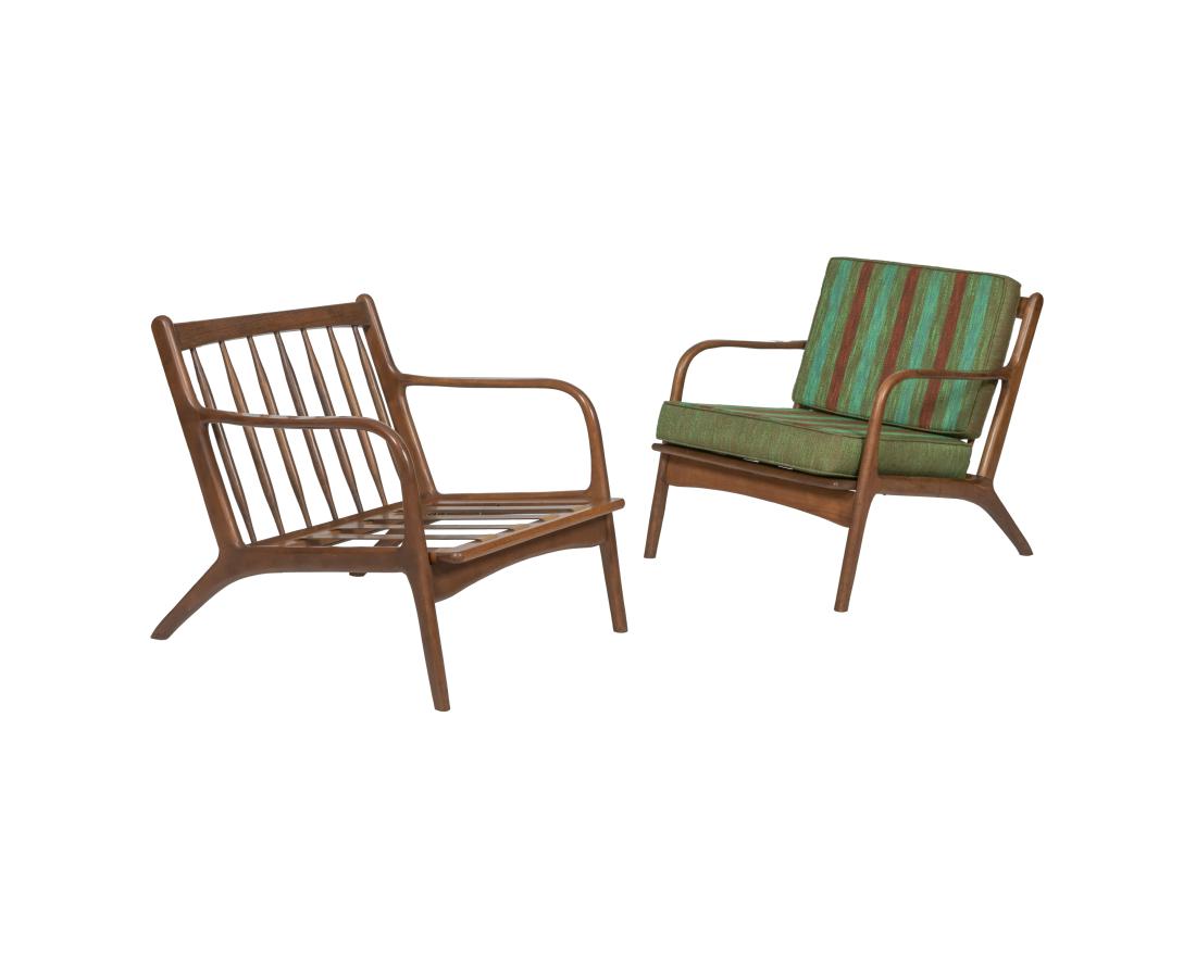 Sculpted Arm Walnut Lounge Chairs (1 of 4)
