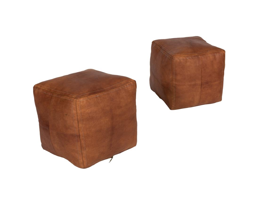 Pair Stitched Leather Ottomans (1 of 2)