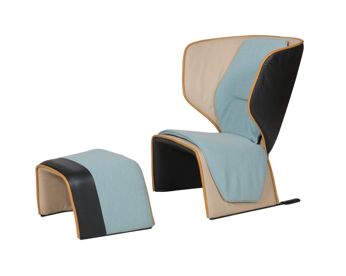 Cassina 570 Gender Chair and Ottoman: Description - A Cassina 570 Gender leather chair and ottoman. Dimensions - Chair - 41" x 36" x 30"