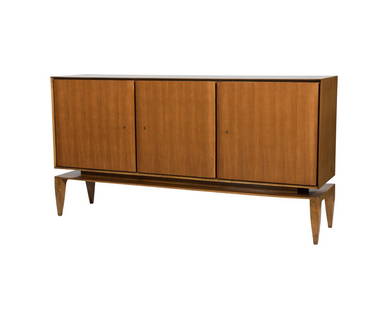 Italian Walnut Credenza: Description - An Italian walnut credenza on sculpted platform base, with two keys. Dimensions - 37" x 73" x 17.5"