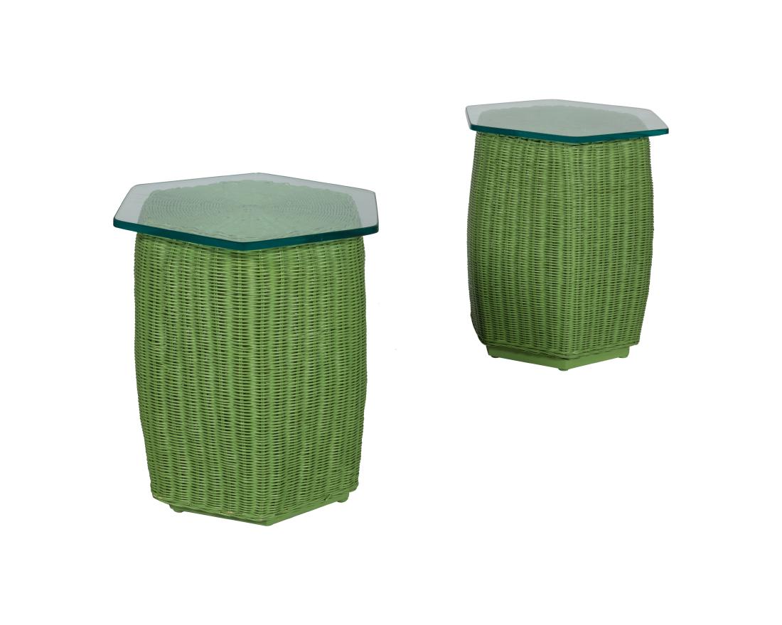 Glass Top Wicker Pair End Tables (1 of 2)