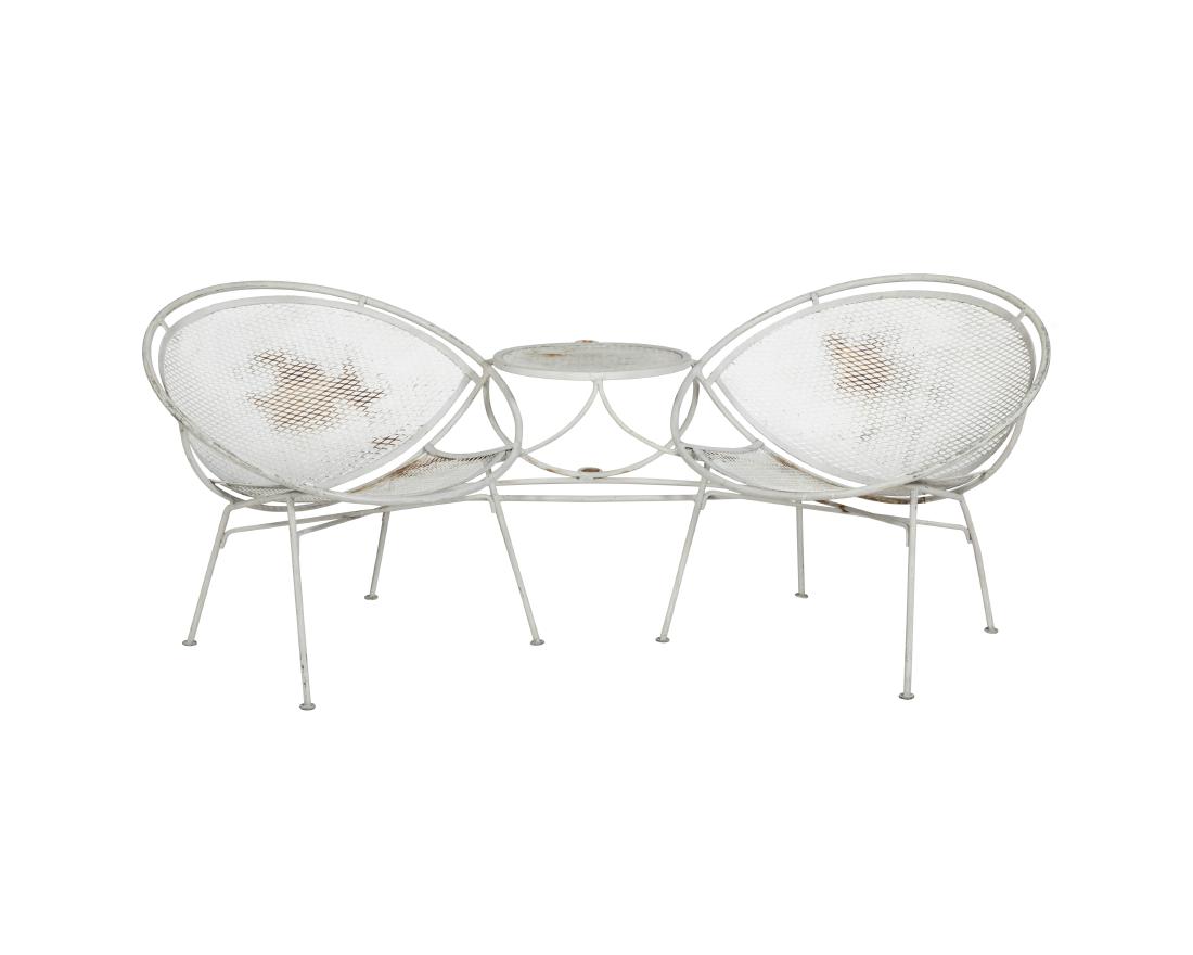 Salterini Iron Satellite Tete-A-Tete: Description - A Salterini iron satellite tete-a-tete. Dimensions - 28" x 69" x 28"