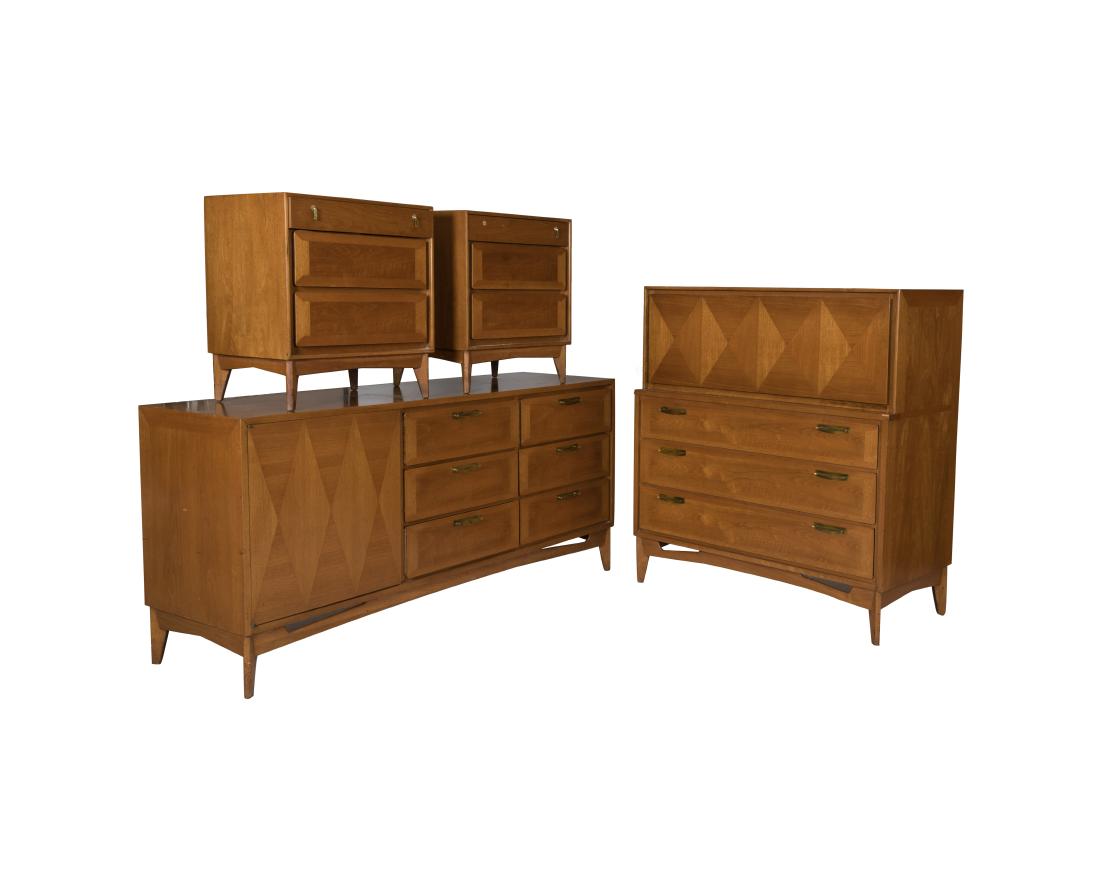 Four Piece Banded Walnut Bedroom Set (1 of 4)