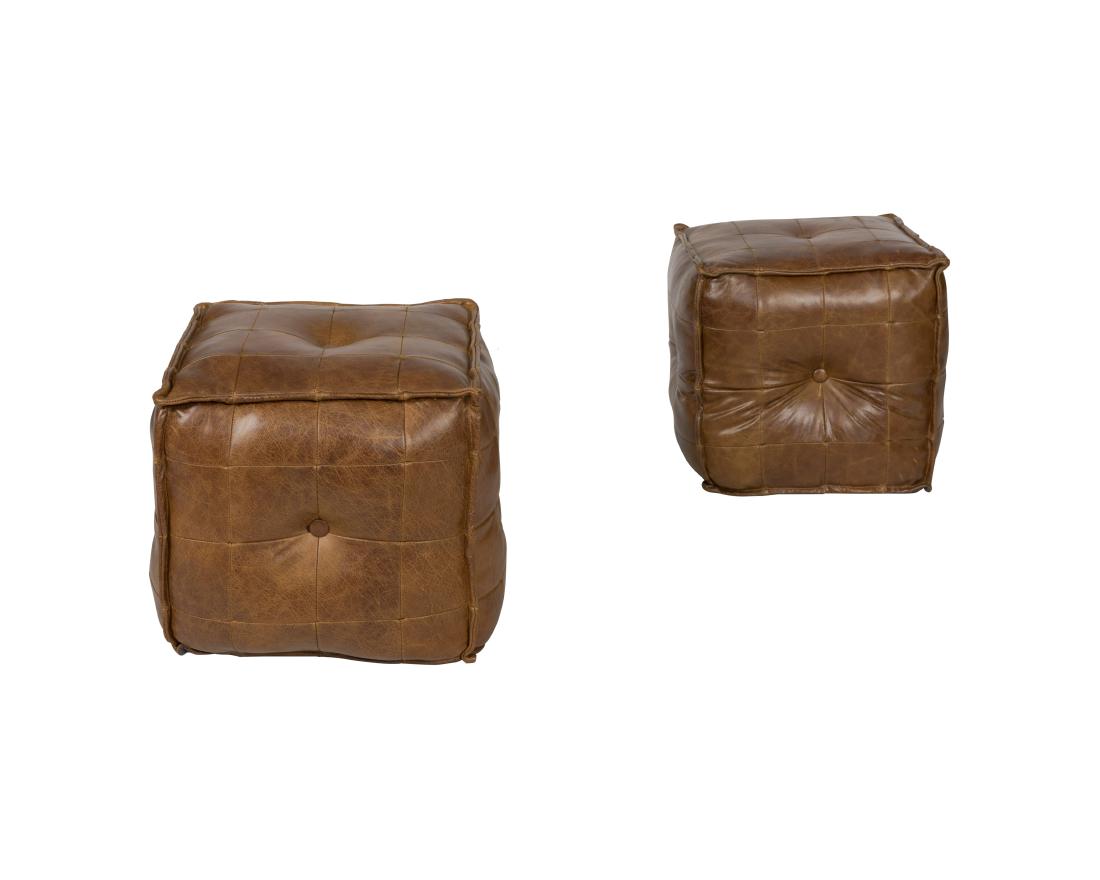 Pair Tufted Leather Ottomans (1 of 2)