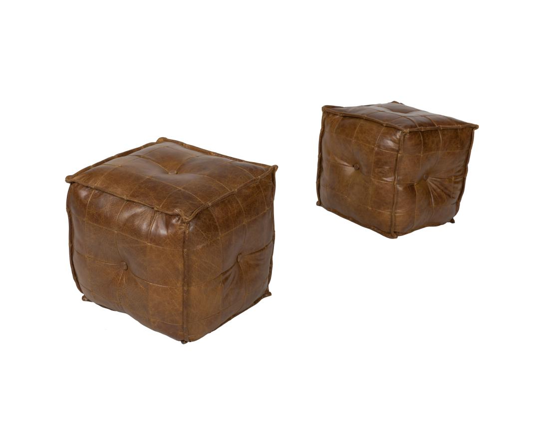 Pair Tufted Leather Ottomans (1 of 2)