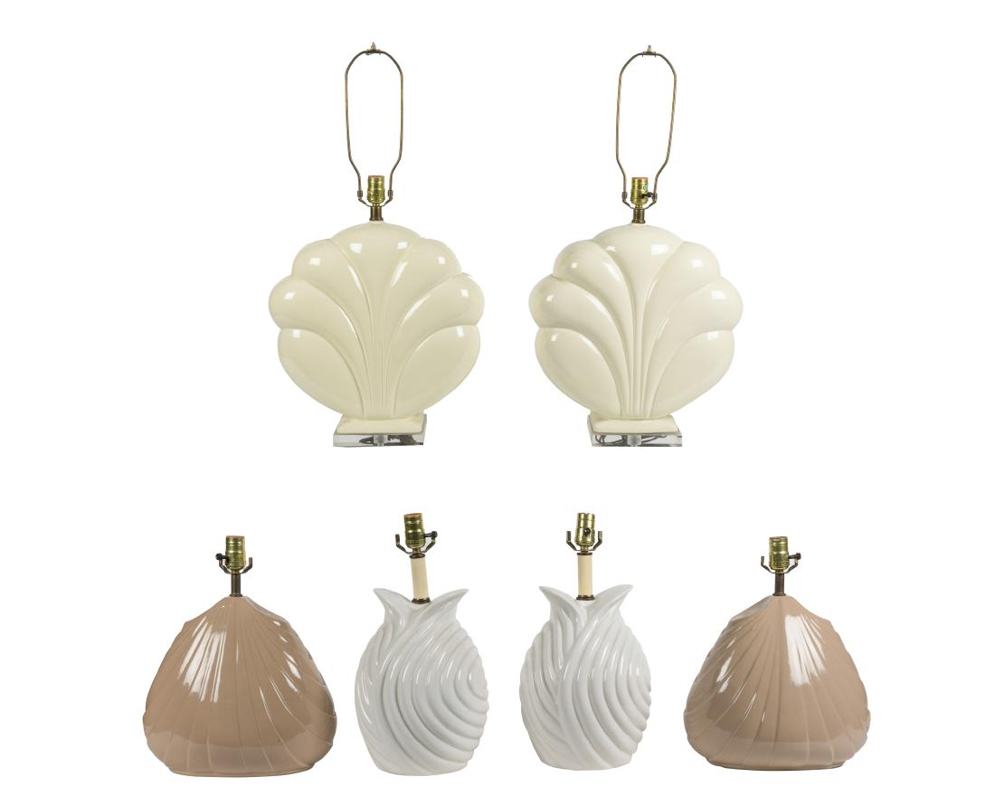 Three Pair of Shell Style Lamps: Description - Three pair of shell style lamps Dimensions - Tallest - 26" x 6.5"