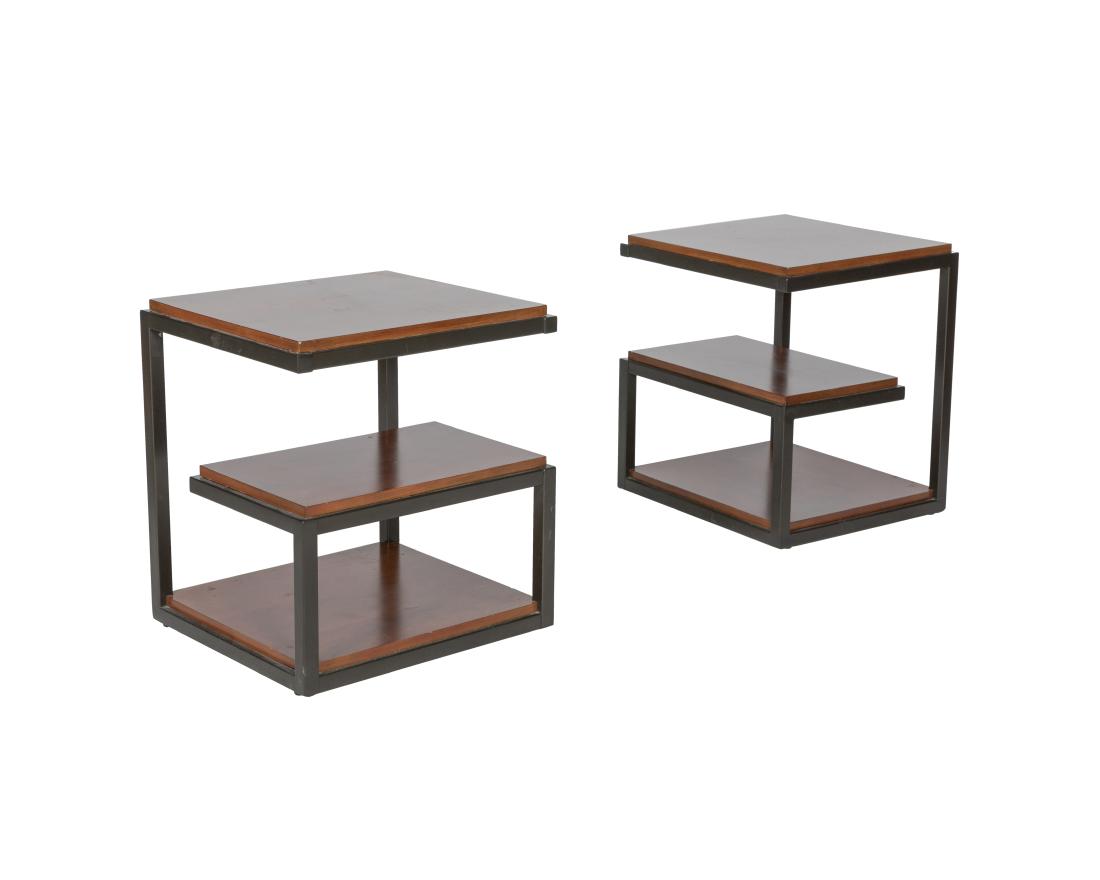 Iron and Teak Three Tier Pair End Tables (1 of 2)