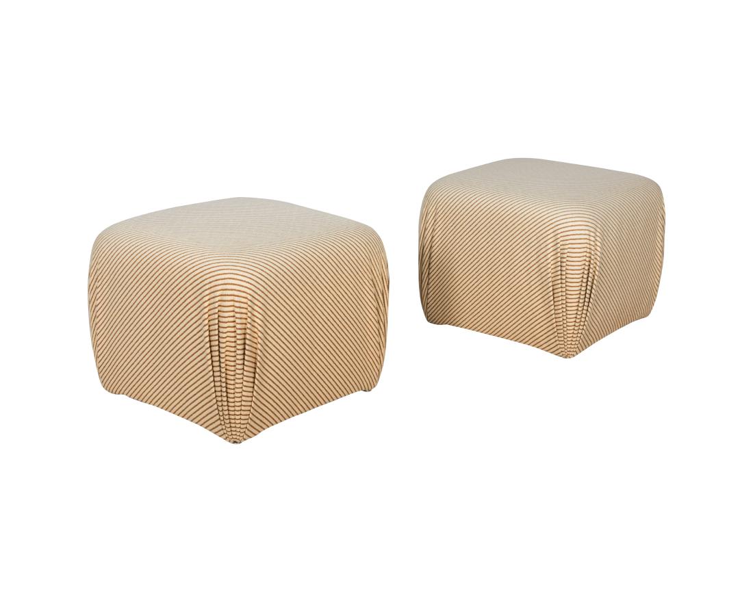 Pair Upholstered Poufs: Description - A pair of upholstered poufs. Dimensions - 18" x 22" x 22"