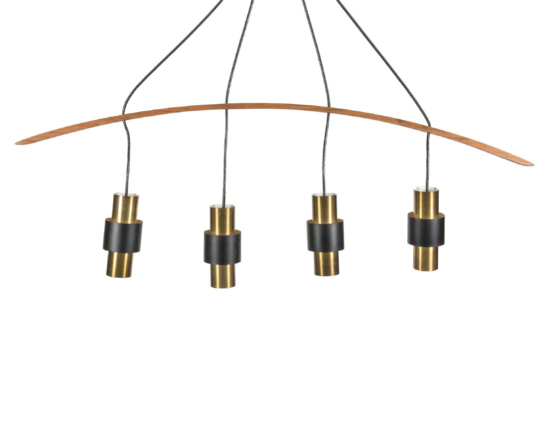 Teak and Brass Four Light Hanging Fixture (1 of 2)
