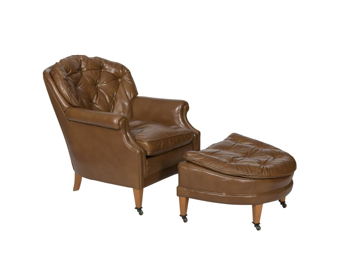John Stuart Tufted Leather Chair and Ottoman (1 of 3)