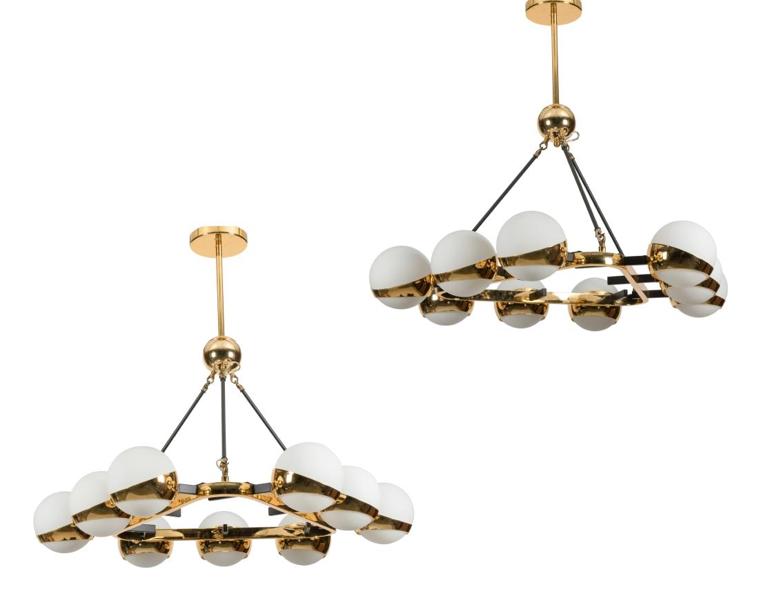 Pair Stilnovo (Attr.) Triangle Chandeliers (1 of 5)