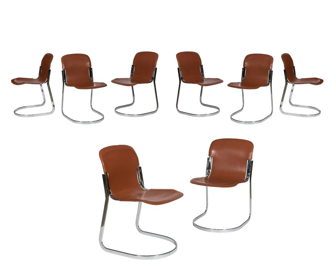 Willy Rizzo for Cidue Leather Chairs - Eight: Description - A set of eight Willy Rizzo for Cidue leather chairs. Dimensions - 31.5" x 18" x 20"