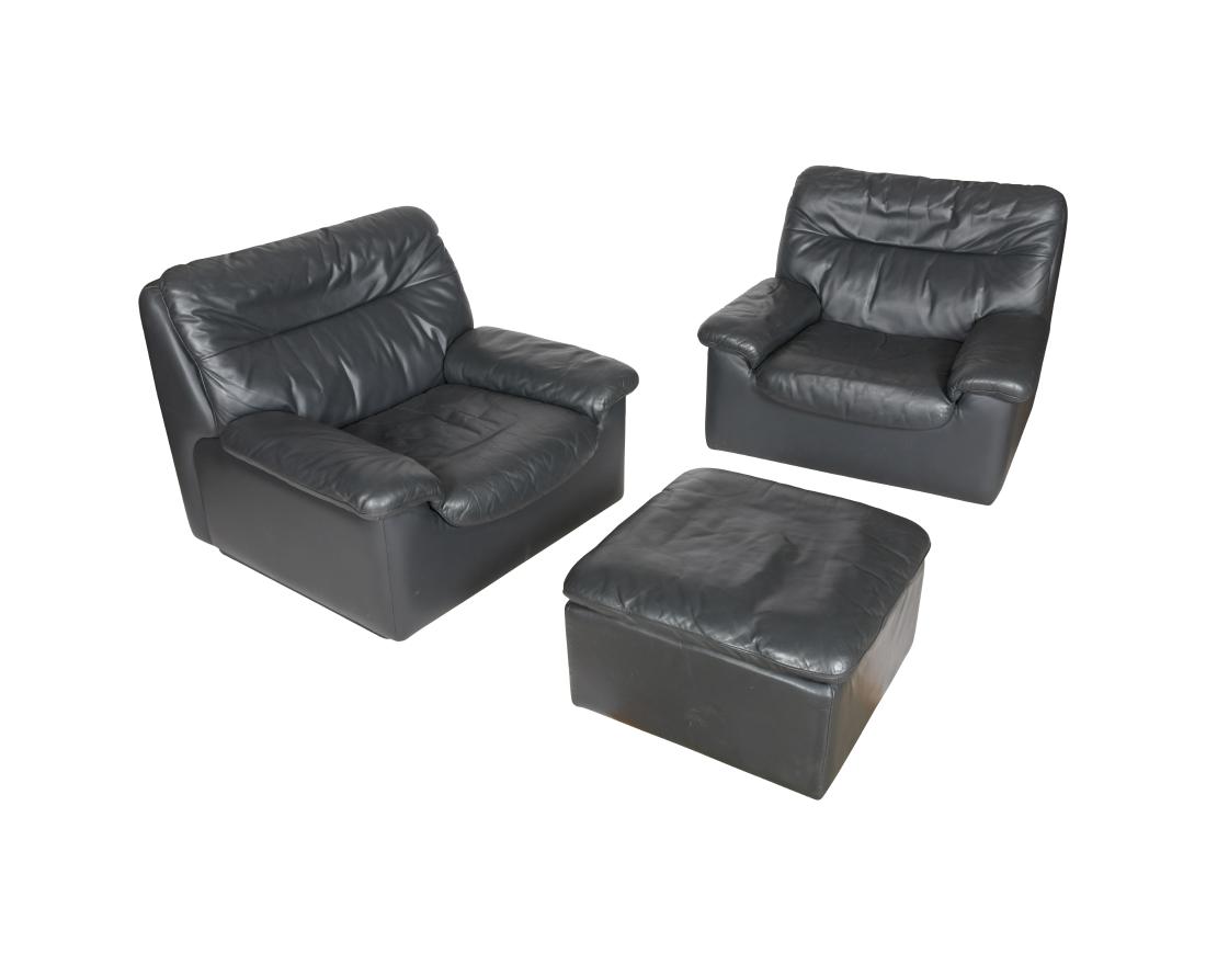De Sede by Stendig Pair Lounge Chairs and Ottoman: Description - De Sede by Stendig pair of lounge chair and an ottoman. Dimensions - Chair - 30" x 37" x 35"