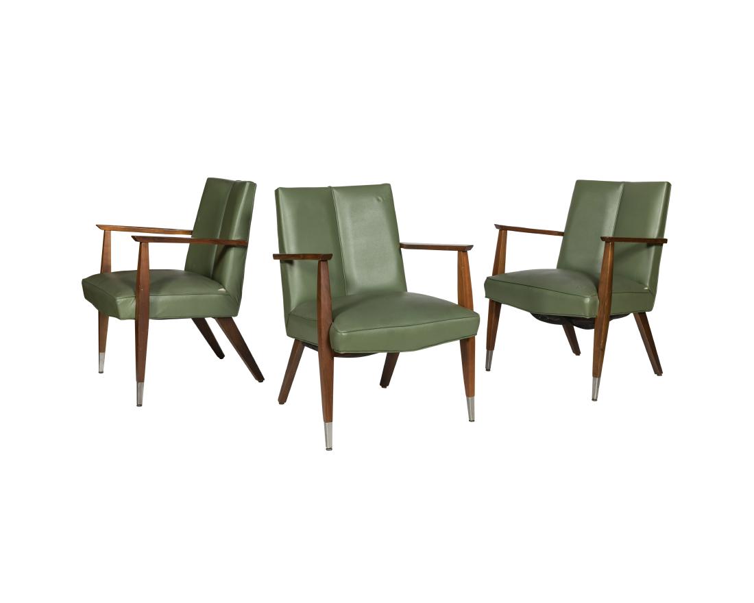 Walnut and Vinyl Arm Chairs - Set of Three (1 of 2)