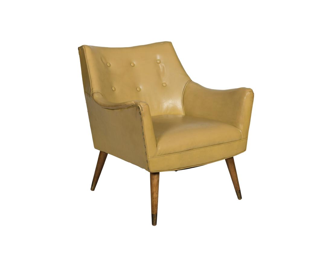 Tufted Vinyl Lounge Chair with Brass Feet (1 of 2)