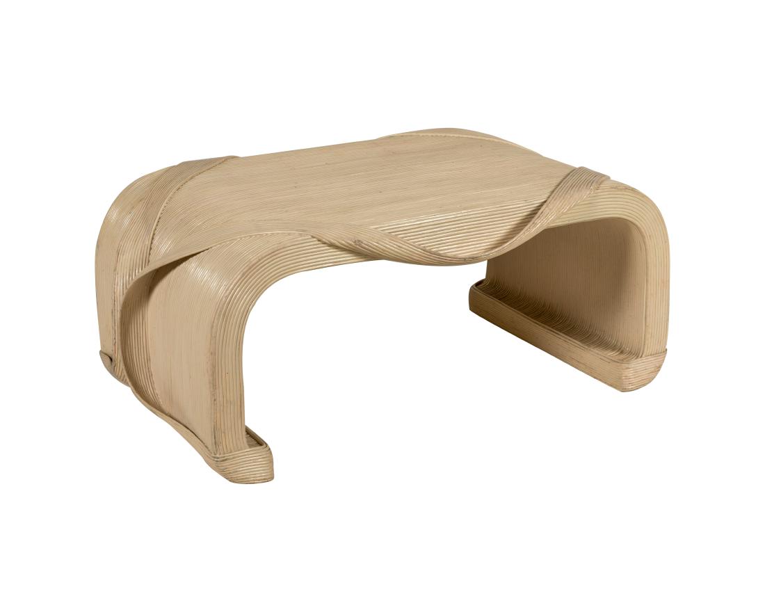 Painted Ribbon Rattan Coffee Table: Description - A painted ribbon rattan coffee table. Dimensions - 16" x 41" x 25"