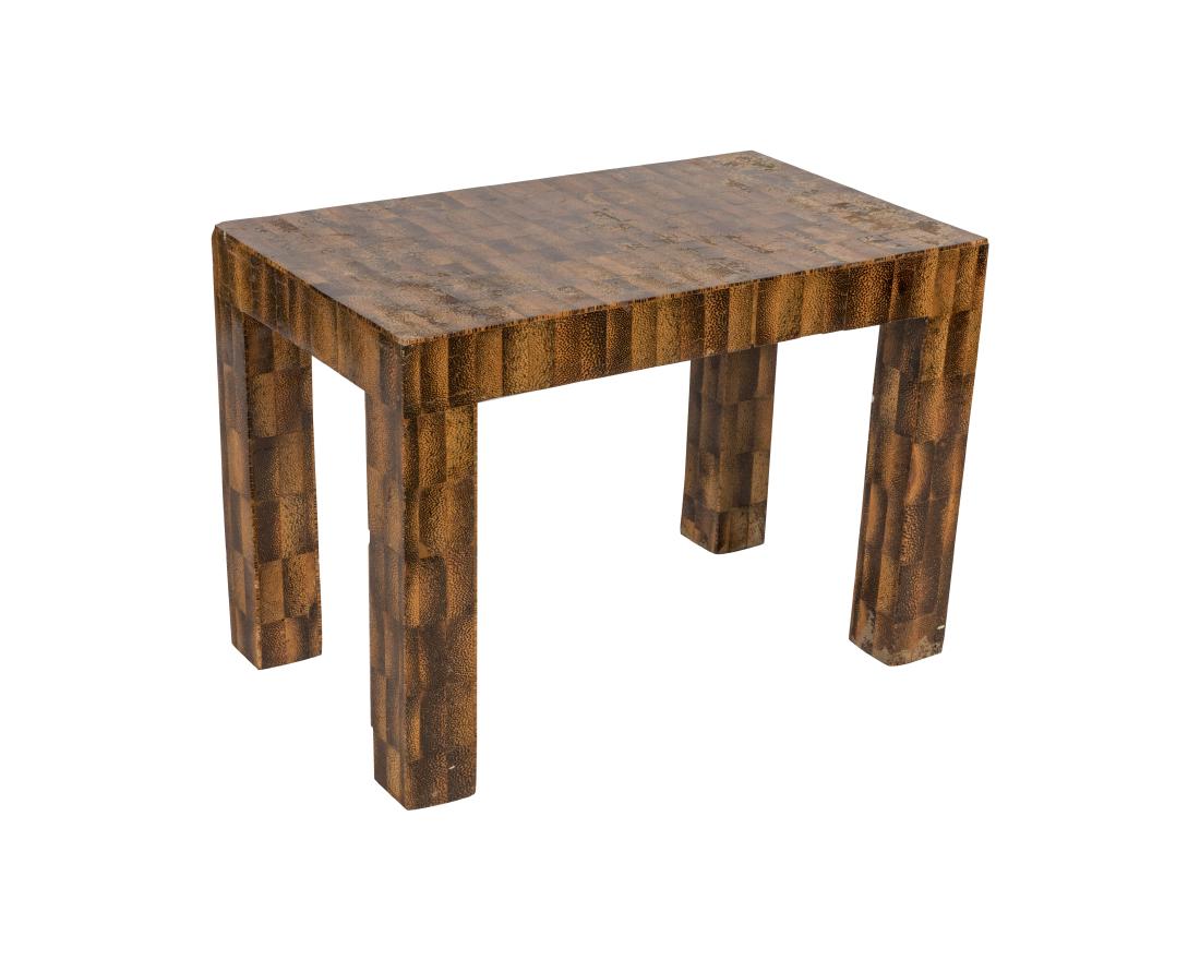 Faux Eel Skin End Table: Description - A faux eel skin end table. Dimensions - 21.5" x 30.5" x 18.5"