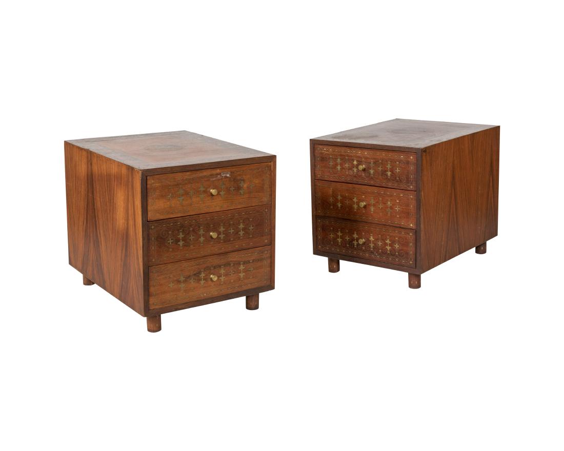 Pair Brass Inlaid Three Drawer Nightstands (1 of 5)