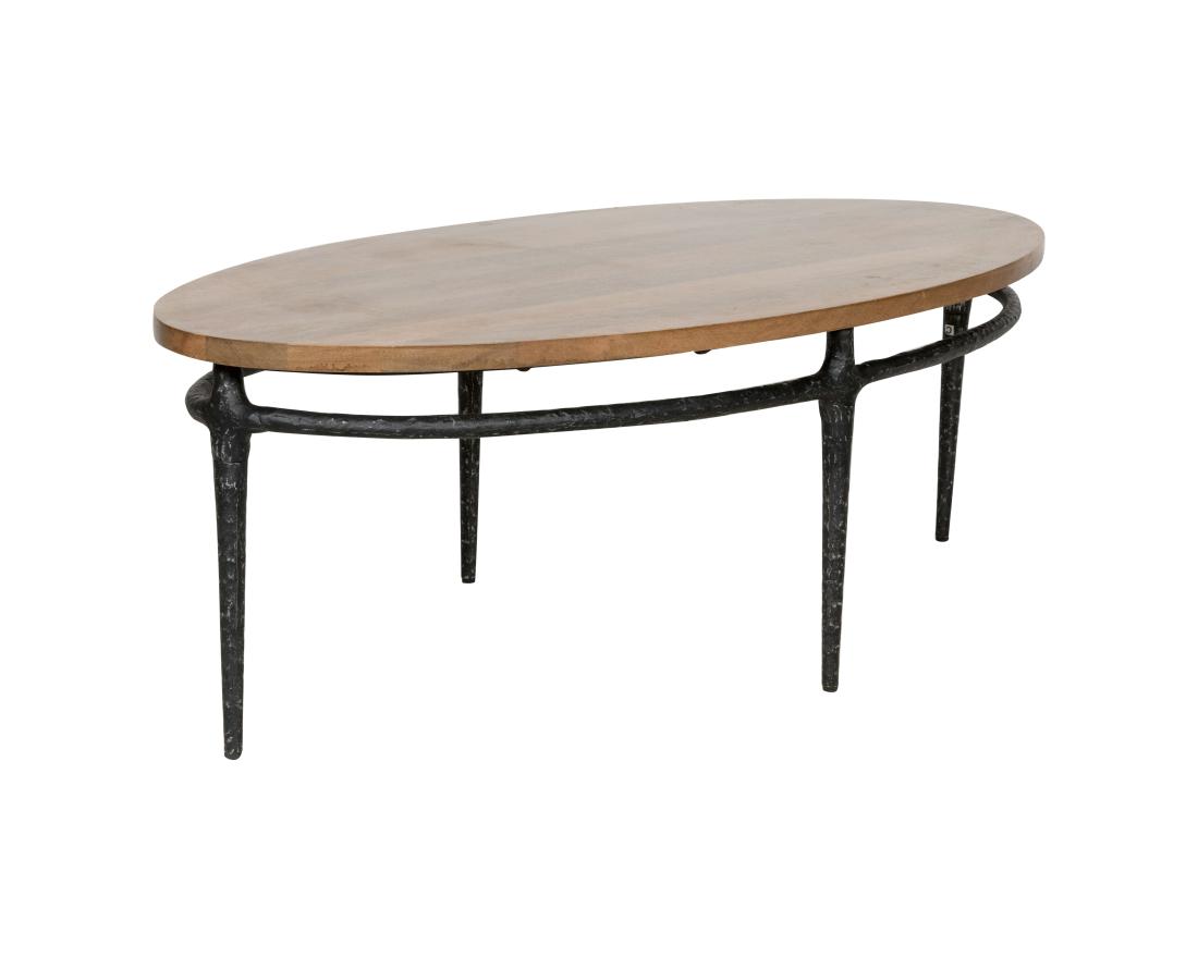Iron and Wood Coffee Table: Description - An iron and wood coffee table. Dimensions - 16.5" x 47" x 25"