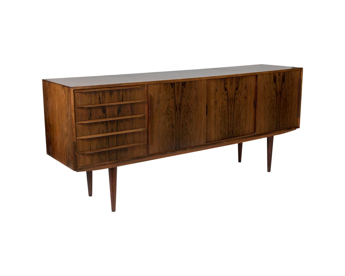 Danish Rosewood Credenza: Description - A Danish rosewood credenza. Dimensions - 33" x 78.5" x 18"