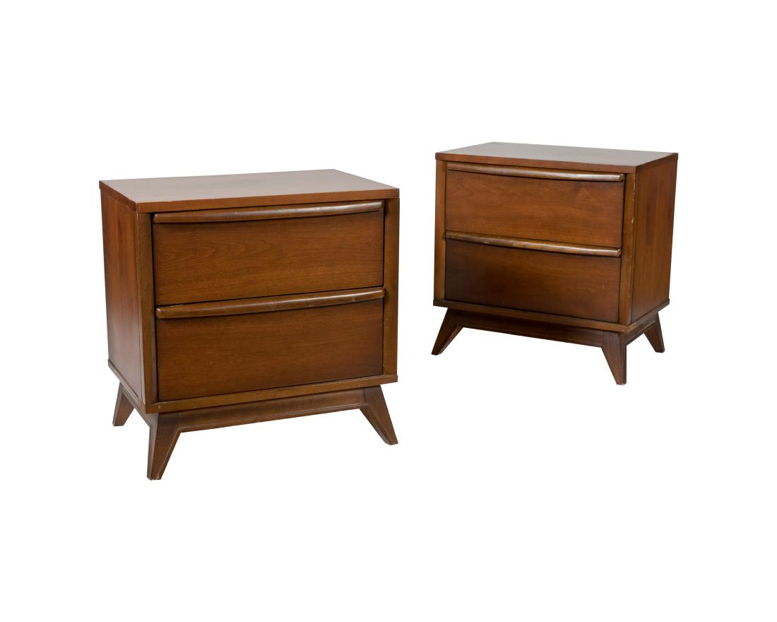 Walnut Two Drawer Nightstands - Pair (1 of 3)
